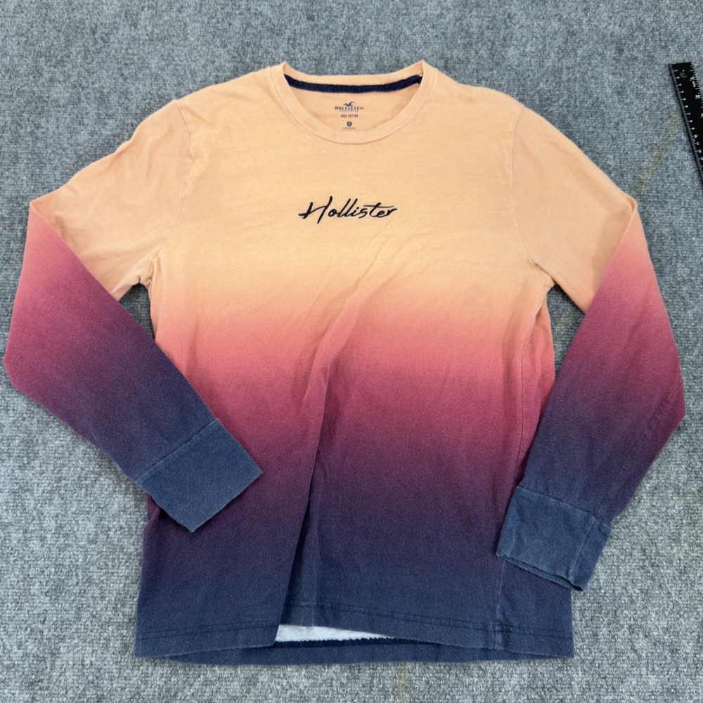 Hollister Ombre Gradient Long Sleeve Graphic Tee Shirt Orange Purple Size M